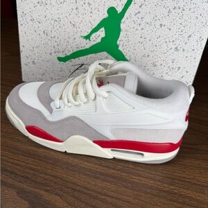 Air Jordan 4 RM Men's White, Red, and Gray Sneakers, Low top